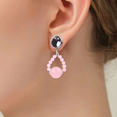Handgefertigte Ohrringe aus Kristallstein Rose Quarz Edelstein Perlen Anhänger Ohrringe