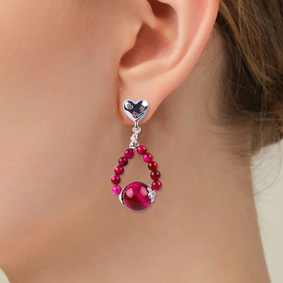Handgefertigte Kristallstein Ohrringe Rose Rotes Tiger Auge Edelstein Perlen Herz Charms Anhänger Ohrringe