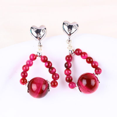 Handgefertigte Kristallstein Ohrringe Rose Rotes Tiger Auge Edelstein Perlen Herz Charms Anhänger Ohrringe