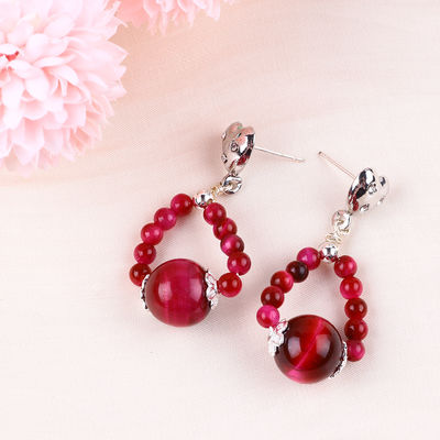 Handgefertigte Kristallstein Ohrringe Rose Rotes Tiger Auge Edelstein Perlen Herz Charms Anhänger Ohrringe