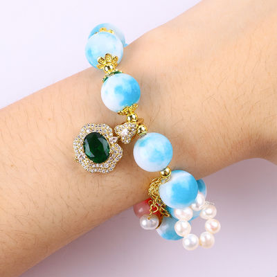 Handgefertigt Edelstein Perlen Armband Naturpersischer Jade Stein Armband Verstellbares Charms Armband Für die Party täglich tragen