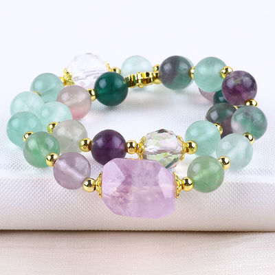 Handgefertigt Edelstein Perlen Armband Naturfarbe Fluorit Stein Armband Verstellbare Zauber Armband Für die Party täglich
