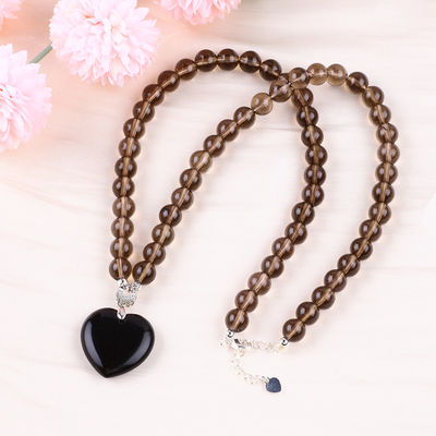 8mm Perlen Schwarz Obsidian Rauchquarz Kristallstein Halskette
