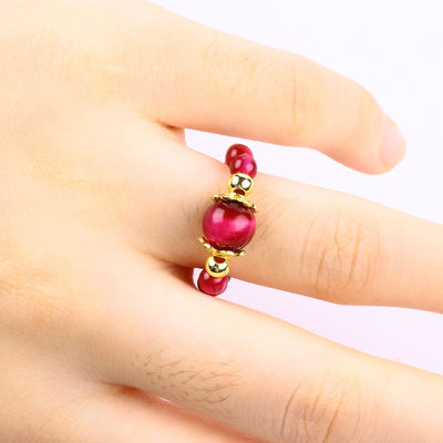 4mm Rose Rot Tiger Auge Kristall Stretch Runde Perlen Ring Heilstein Verstellbarer Ring Für Unisex