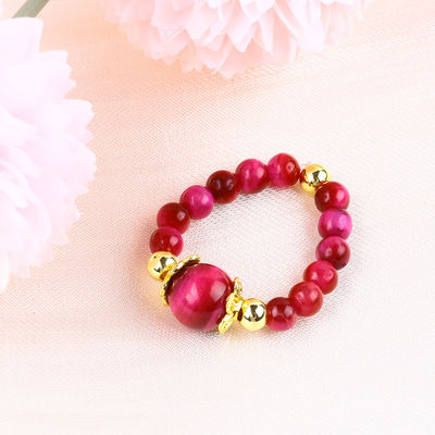 4mm Rose Rot Tiger Auge Kristall Stretch Runde Perlen Ring Heilstein Verstellbarer Ring Für Unisex