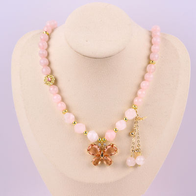 Schmetterling Charme Rose Quarz Stein Kristall Pullover Halskette Emotionale Heilung