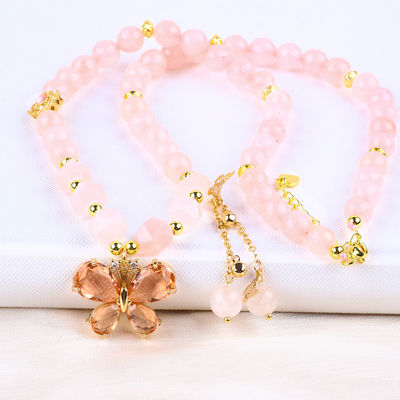 Schmetterling Charme Rose Quarz Stein Kristall Pullover Halskette Emotionale Heilung