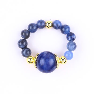 Natürlicher Kristall 4MM Blauer Sodalit Kupfer-Goldplattierung Elastisches Seil Ring Für Schmuck Geschenk