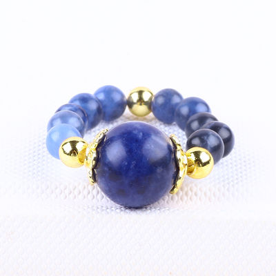Natürlicher Kristall 4MM Blauer Sodalit Kupfer-Goldplattierung Elastisches Seil Ring Für Schmuck Geschenk