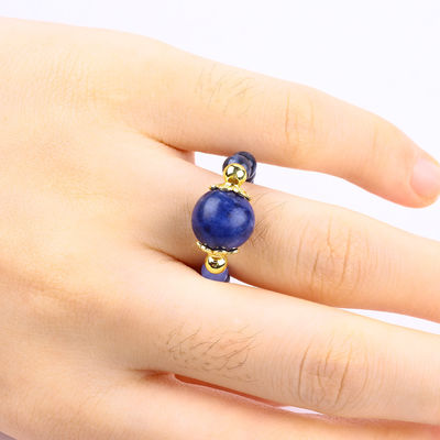 Natürlicher Kristall 4MM Blauer Sodalit Kupfer-Goldplattierung Elastisches Seil Ring Für Schmuck Geschenk