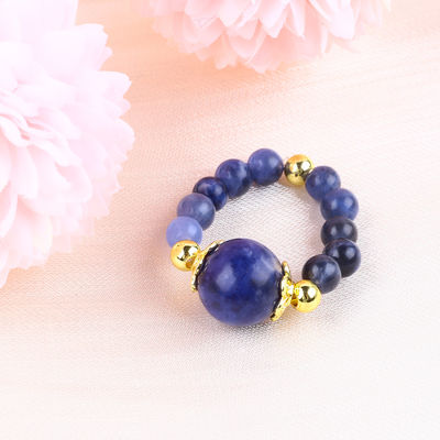 Natürlicher Kristall 4MM Blauer Sodalit Kupfer-Goldplattierung Elastisches Seil Ring Für Schmuck Geschenk