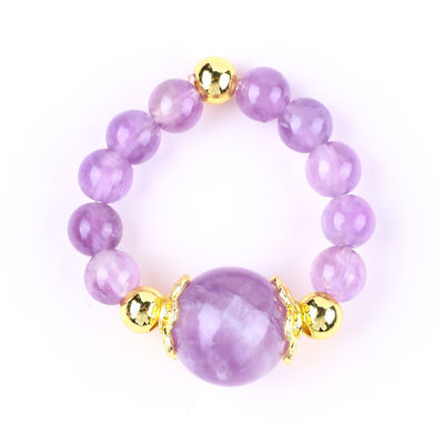 Handgefertigter einzigartiger 4MM Amethyst Kristall Edelstein verstellbarer elastischer Ring zum täglichen Tragen