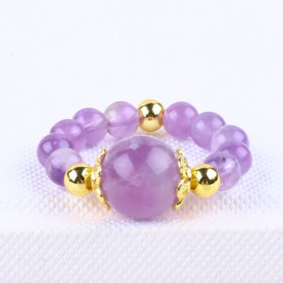 Handgefertigter einzigartiger 4MM Amethyst Kristall Edelstein verstellbarer elastischer Ring zum täglichen Tragen