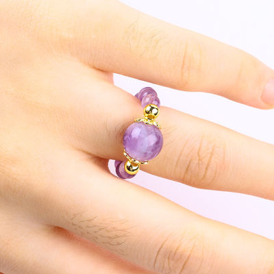 Handgefertigter einzigartiger 4MM Amethyst Kristall Edelstein verstellbarer elastischer Ring zum täglichen Tragen