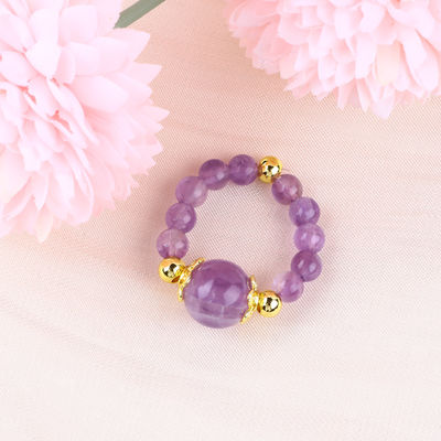 Handgefertigter einzigartiger 4MM Amethyst Kristall Edelstein verstellbarer elastischer Ring zum täglichen Tragen