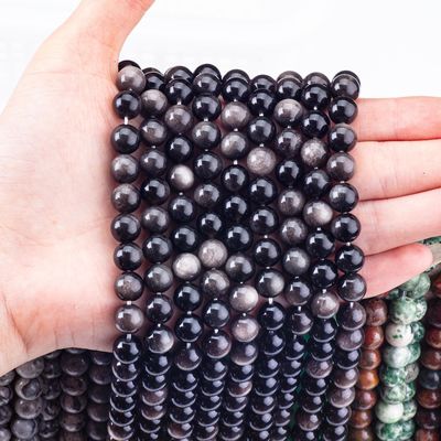8mm Silber Obsidian Edelstein Perlen Heilende Kristallstein Perlen für Schmuckherstellung