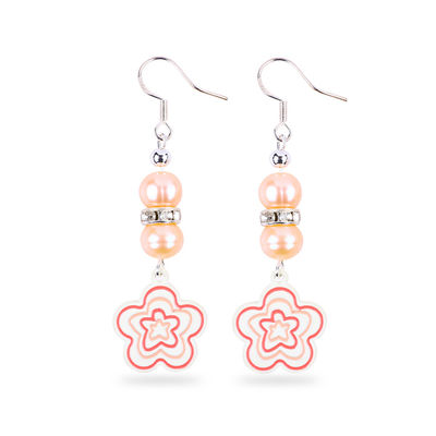 8mm Perlen Rosa Süßwasser Perlen Dangle Hook Ohrringe Blumen Charme