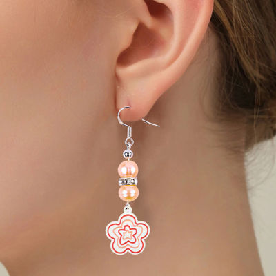 8mm Perlen Rosa Süßwasser Perlen Dangle Hook Ohrringe Blumen Charme