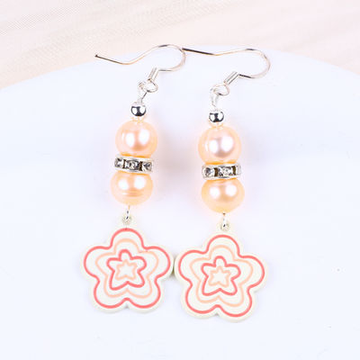 8mm Perlen Rosa Süßwasser Perlen Dangle Hook Ohrringe Blumen Charme