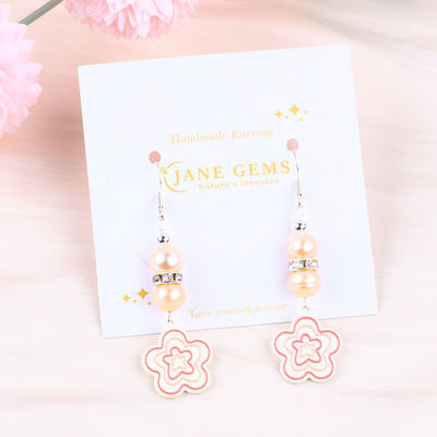 8mm Perlen Rosa Süßwasser Perlen Dangle Hook Ohrringe Blumen Charme