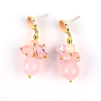 Pink Chalcedony Kristallstein Einzigartiges DIY Ovalen Anhänger Rundes Perlen-Stud-Ohrringe Für tägliche Kleidung