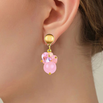 Pink Chalcedony Kristallstein Einzigartiges DIY Ovalen Anhänger Rundes Perlen-Stud-Ohrringe Für tägliche Kleidung