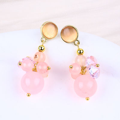 Pink Chalcedony Kristallstein Einzigartiges DIY Ovalen Anhänger Rundes Perlen-Stud-Ohrringe Für tägliche Kleidung