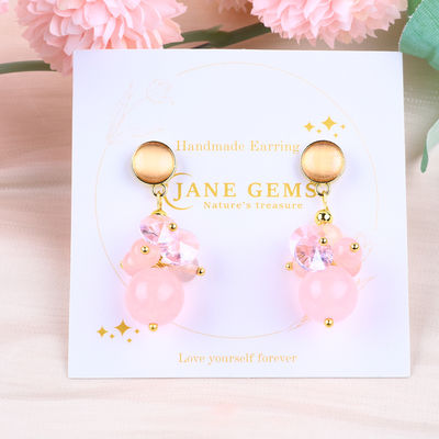 Pink Chalcedony Kristallstein Einzigartiges DIY Ovalen Anhänger Rundes Perlen-Stud-Ohrringe Für tägliche Kleidung