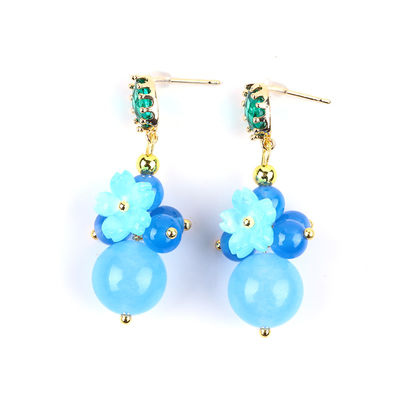 Blauer Chalcedon-Kristall Handgefertigt DIY Ovalen Anhänger Bead Stud Ohrringe geeignet für tägliches Tragen