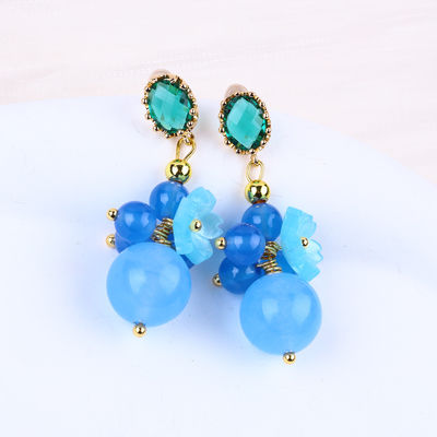Blauer Chalcedon-Kristall Handgefertigt DIY Ovalen Anhänger Bead Stud Ohrringe geeignet für tägliches Tragen