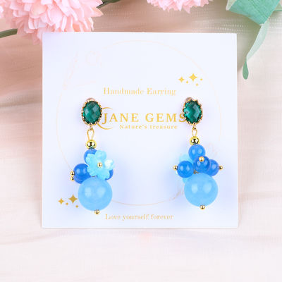 Blauer Chalcedon-Kristall Handgefertigt DIY Ovalen Anhänger Bead Stud Ohrringe geeignet für tägliches Tragen