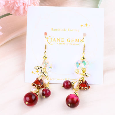 10MM 8MM Rose Rot Tiger-Auge Kristall Und Weiße Perle Mit Rose Flower Dangle Lange Ohrringe Für Party Und Alltags tragen