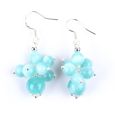 Handgefertigte Licht See Blaue Jade Heilung spirituelle runde Perle Blume Dangle Ohrring für Schmuck Geschenk