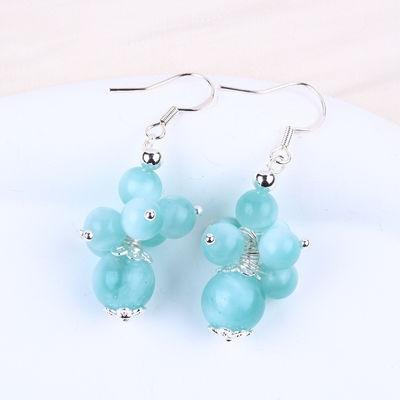Handgefertigte Licht See Blaue Jade Heilung spirituelle runde Perle Blume Dangle Ohrring für Schmuck Geschenk