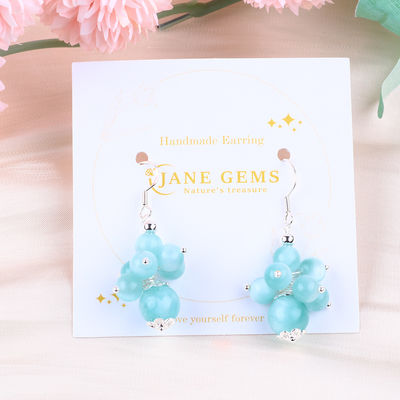 Handgefertigte Licht See Blaue Jade Heilung spirituelle runde Perle Blume Dangle Ohrring für Schmuck Geschenk