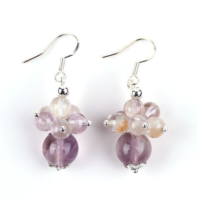 Natürlicher Stein Ohrring 8MM 10MM Heilende Lavendel Azeztulit Kristall Perle Dangle Blumen Ohrring