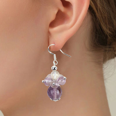 Natürlicher Stein Ohrring 8MM 10MM Heilende Lavendel Azeztulit Kristall Perle Dangle Blumen Ohrring