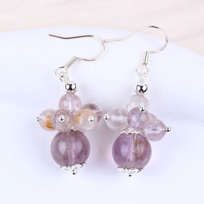 Natürlicher Stein Ohrring 8MM 10MM Heilende Lavendel Azeztulit Kristall Perle Dangle Blumen Ohrring