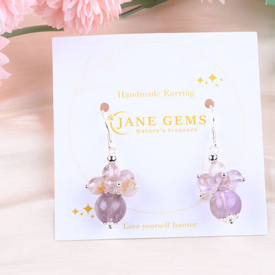 Natürlicher Stein Ohrring 8MM 10MM Heilende Lavendel Azeztulit Kristall Perle Dangle Blumen Ohrring