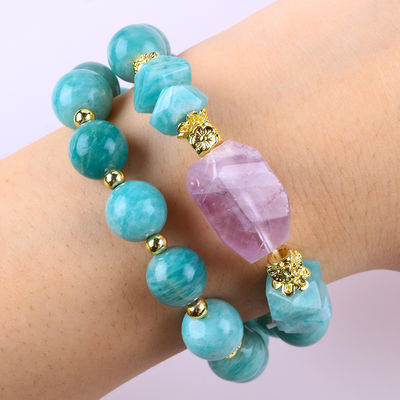 11MM 14MM Tianhe Stein Amethyst Kristall Edelstein Perlen Armbänder 2 Schicht