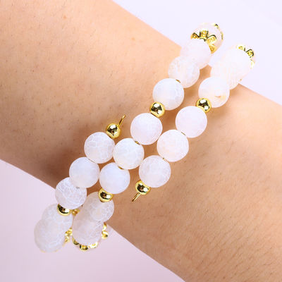 Echtes weißes Agat, kristallenes Stein, spirituelle Heilung, runde Form, einstellbares Doppelschicht-Kristallschmuck-Armband