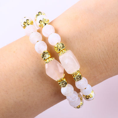 Echtes weißes Agat, kristallenes Stein, spirituelle Heilung, runde Form, einstellbares Doppelschicht-Kristallschmuck-Armband
