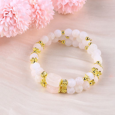 Echtes weißes Agat, kristallenes Stein, spirituelle Heilung, runde Form, einstellbares Doppelschicht-Kristallschmuck-Armband