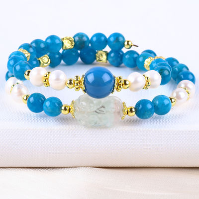 8MM Naturkristallstein Apatit Heilkraft Edelstein Doppelschicht Perle Verstellbares Armband Für Schmuck Geschenk