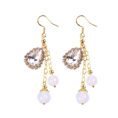 10 mm 8 mm Naturkristall weißer Achat mit funkelndem Tränendropfen Charme Dangle Perlenohrring