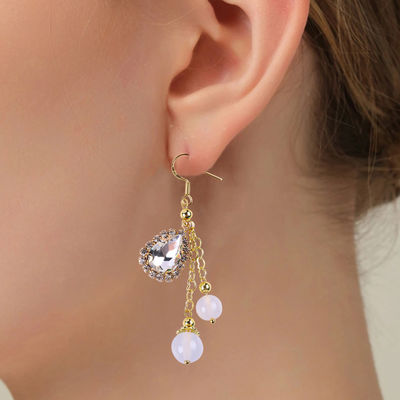 10 mm 8 mm Naturkristall weißer Achat mit funkelndem Tränendropfen Charme Dangle Perlenohrring