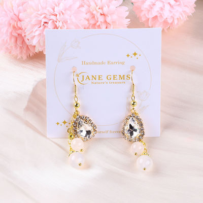 10 mm 8 mm Naturkristall weißer Achat mit funkelndem Tränendropfen Charme Dangle Perlenohrring