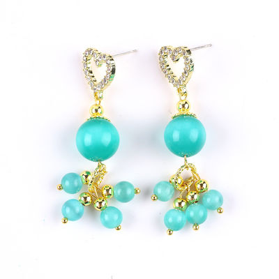 Handgefertigter 6MM 12MM grüner Katzen-Augen-Edelstein mit Herz-Stud-Dangle-Ohrring zum Geschenken