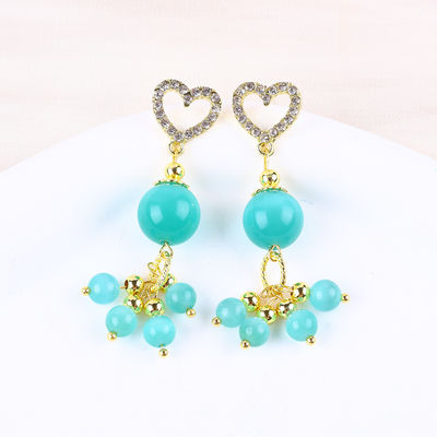 Handgefertigter 6MM 12MM grüner Katzen-Augen-Edelstein mit Herz-Stud-Dangle-Ohrring zum Geschenken