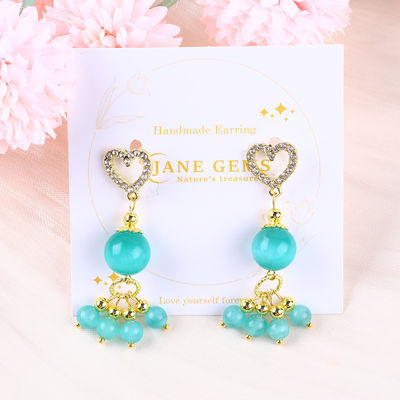 Handgefertigter 6MM 12MM grüner Katzen-Augen-Edelstein mit Herz-Stud-Dangle-Ohrring zum Geschenken